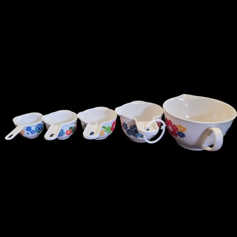 Pioneer Woman Floral Melamine Measuring Cup Set 5 Pc 1 Cup 1/2 1/3 1/4 & 2...